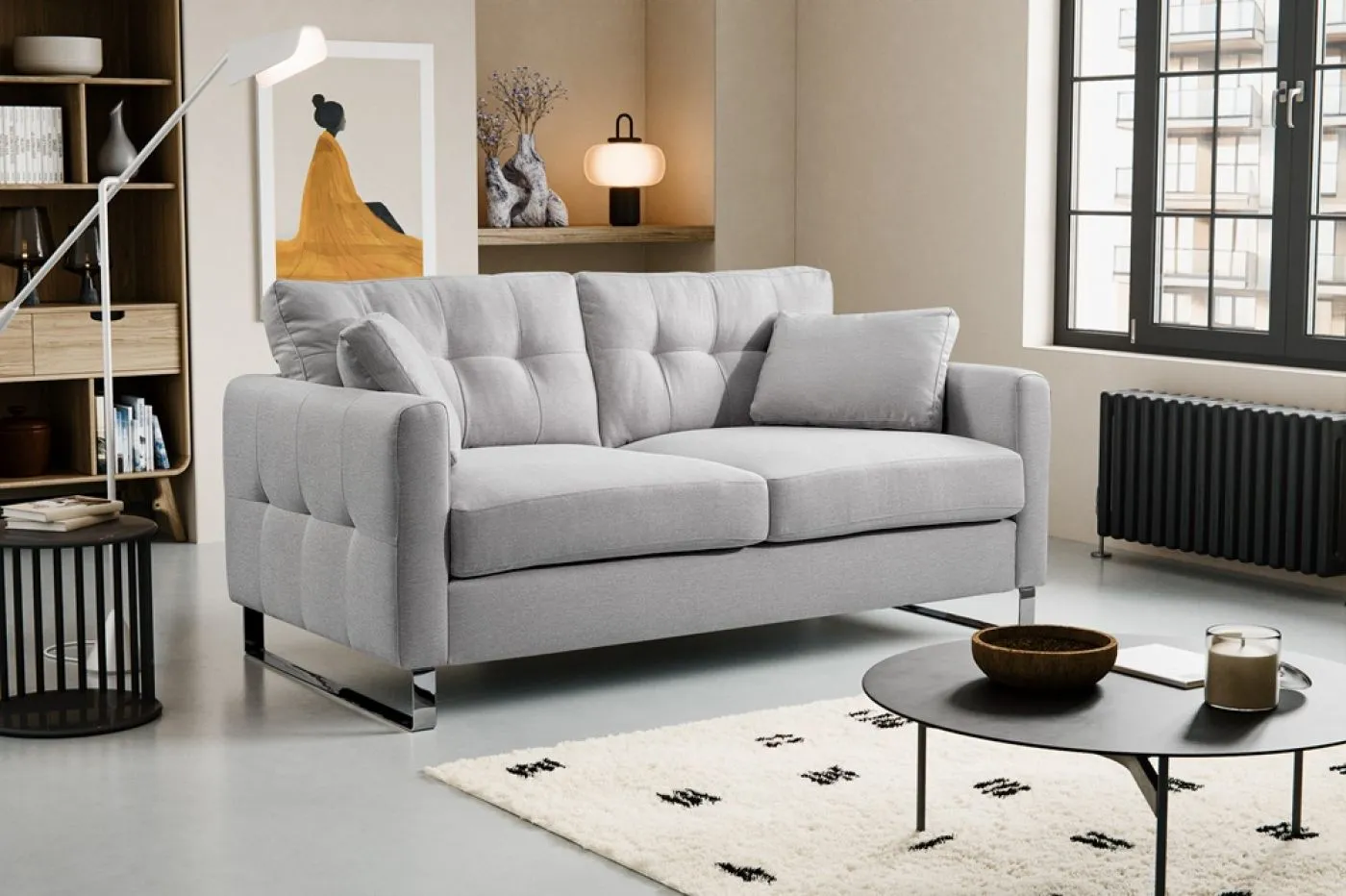 2-Sitzer Polstersofa Hera | 175cm | Flachgewebe | hellgrau