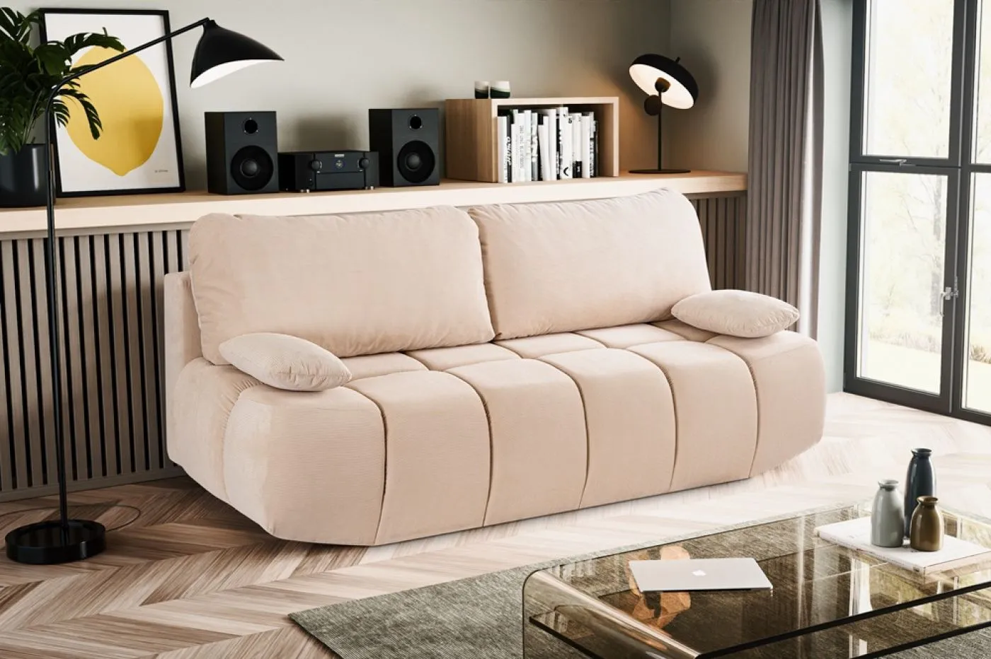 2-Sitzer Schlafsofa Lauder mit Bettkasten | 207cm | Cord | beige