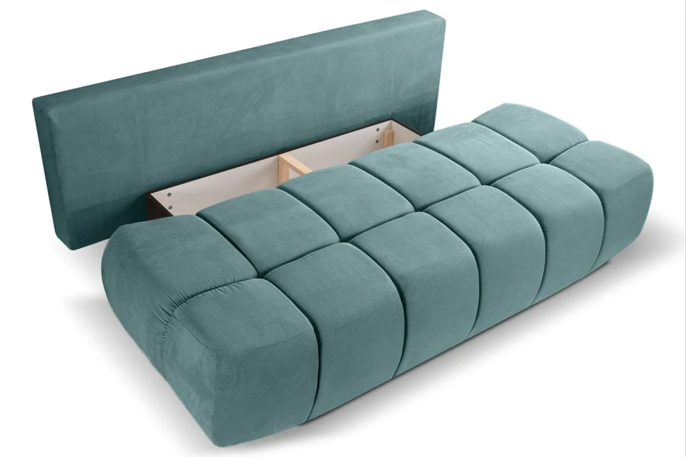 2-Sitzer Schlafsofa Lauder mit Bettkasten | 207cm | Cord | mint-blau