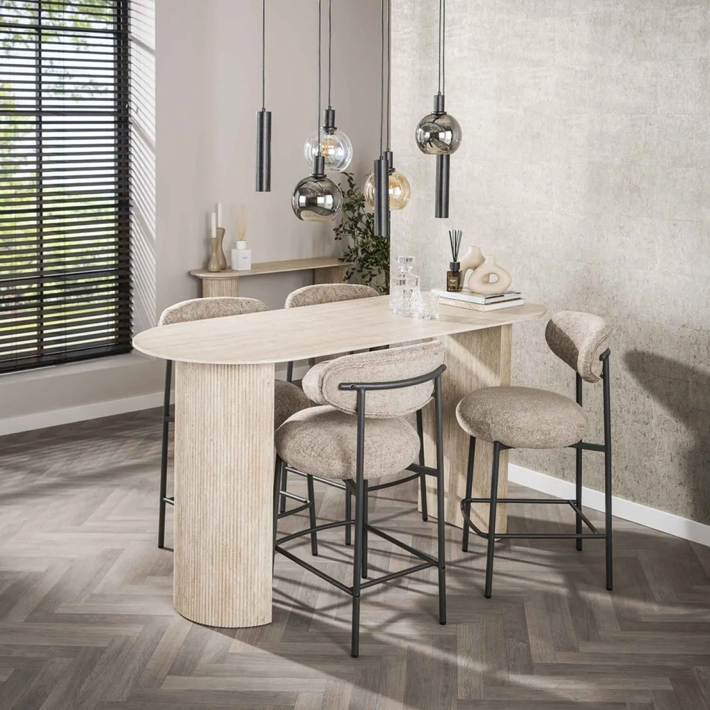 2er Set Barhocker Elysia | Cargo Stoff / Strukturgewebe | Sand