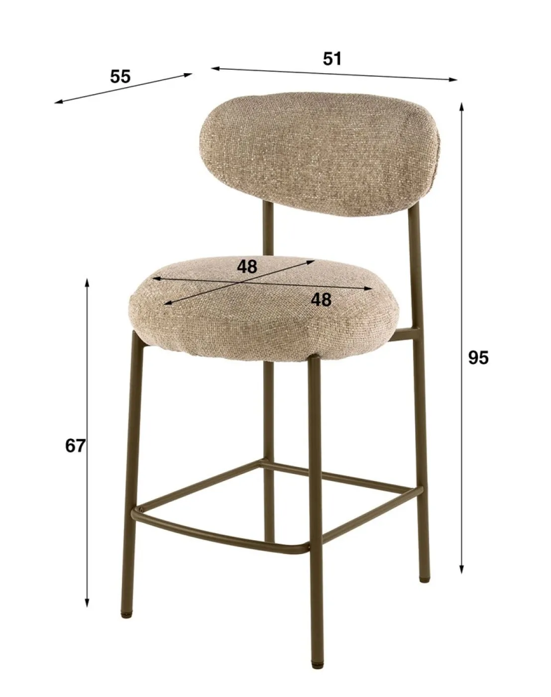 2er Set Barhocker Elysia | Cargo Stoff / Strukturgewebe | sand-braun