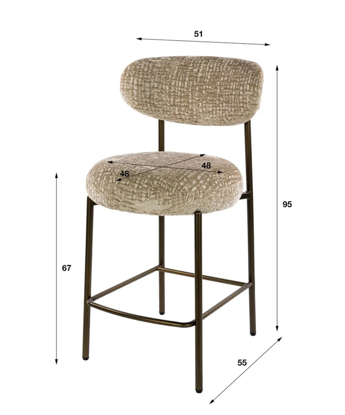 2er Set Barhocker Elysia | Monti Stoff / Strukturgewebe | sand-braun