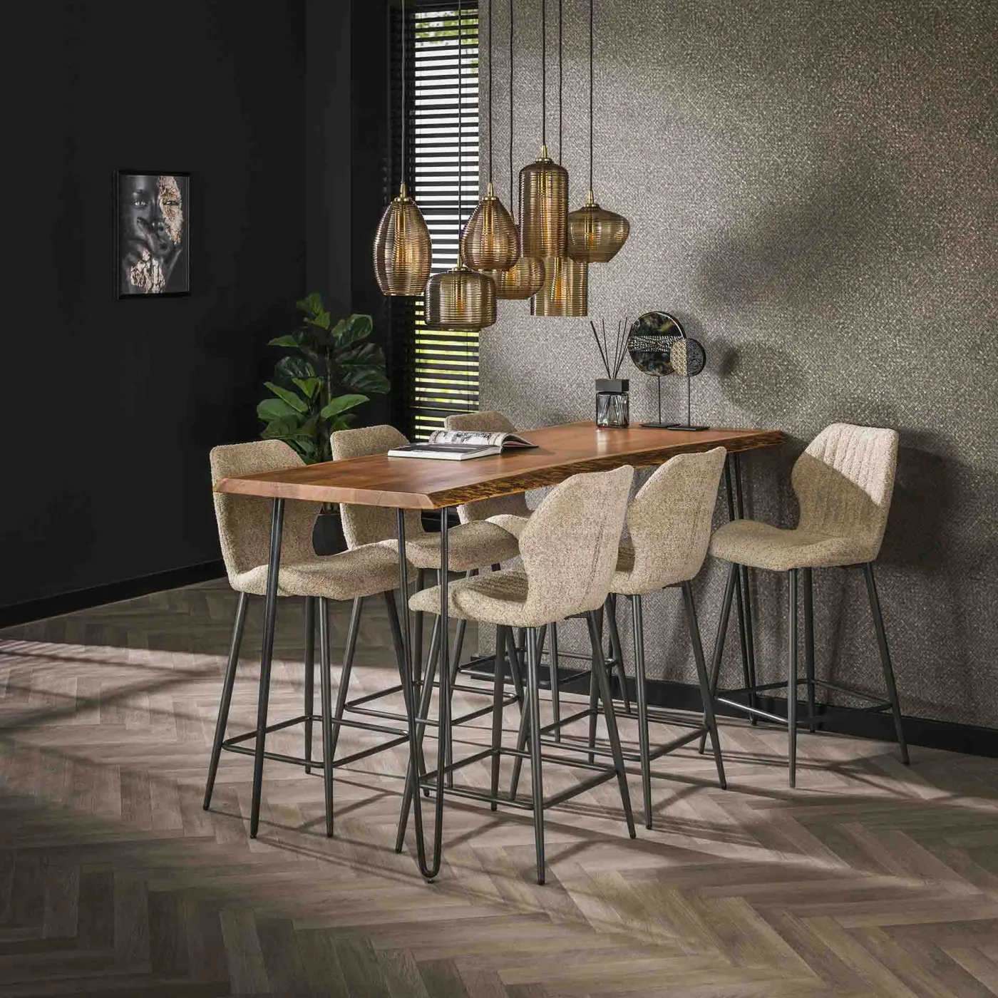 2er Set Barstuhl Brazo | Boucle Stoff | sandfarben