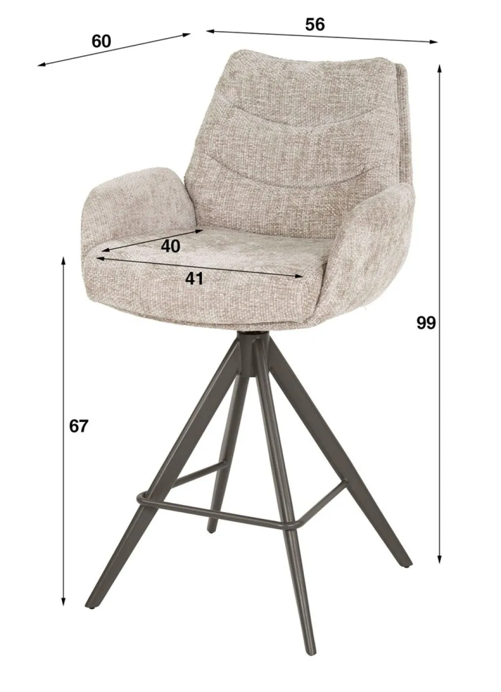 2er Set Barstuhl Chavi | mit Armlehnen | drehbar | Hoven-Stoff | sand - braun