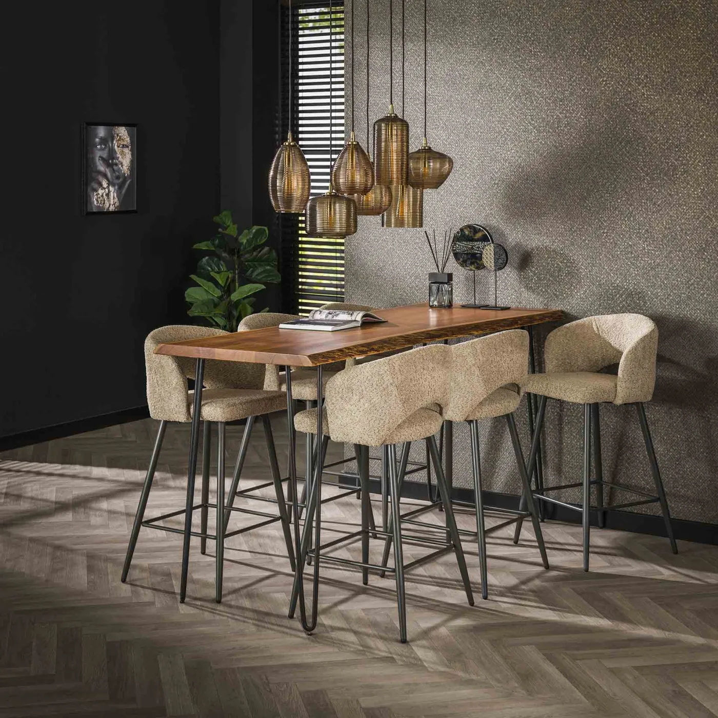 2er Set Barstuhl Maro | Boucle Stoff | Sandfarben