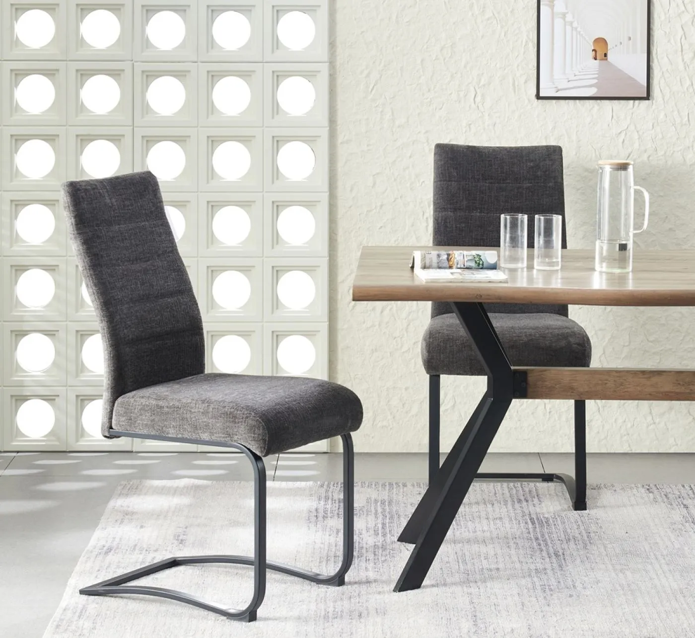 2er Set Freischwinger Leni | Strukturstoff | anthrazit