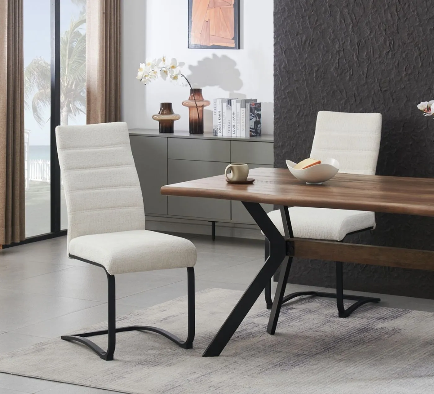 2er Set Freischwinger Leni | Strukturstoff | creme