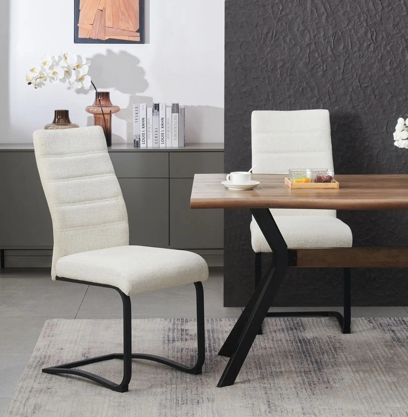 2er Set Freischwinger Leni | Strukturstoff | creme