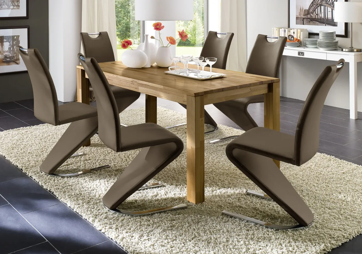 2er Set Freischwinger Stuhl Amado | braun