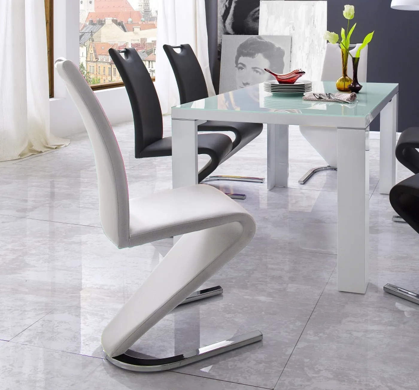 2er Set Freischwinger Stuhl Amado | weiß