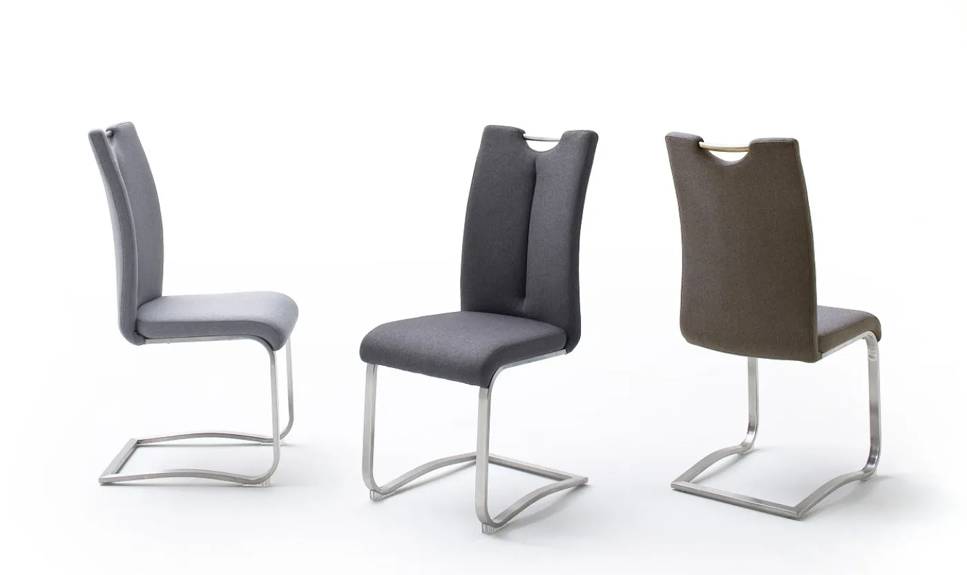 2er Set Freischwinger Stuhl Artos | Feingewebe | Edelstahl | braun