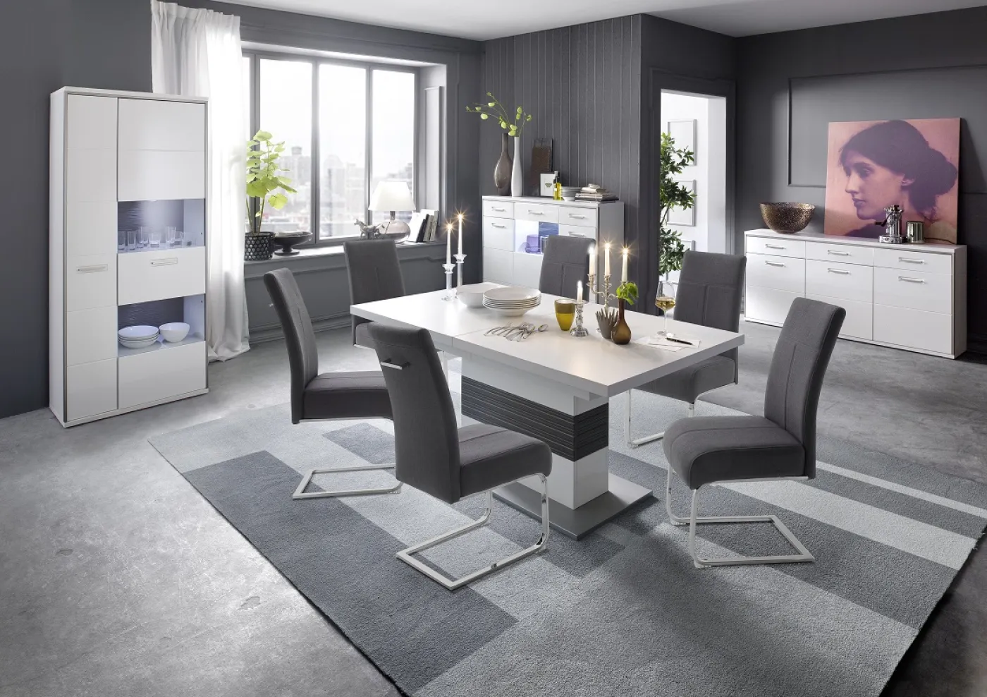 2er Set Freischwinger Stuhl Foshan | mit feinem Webstoff | anthrazit