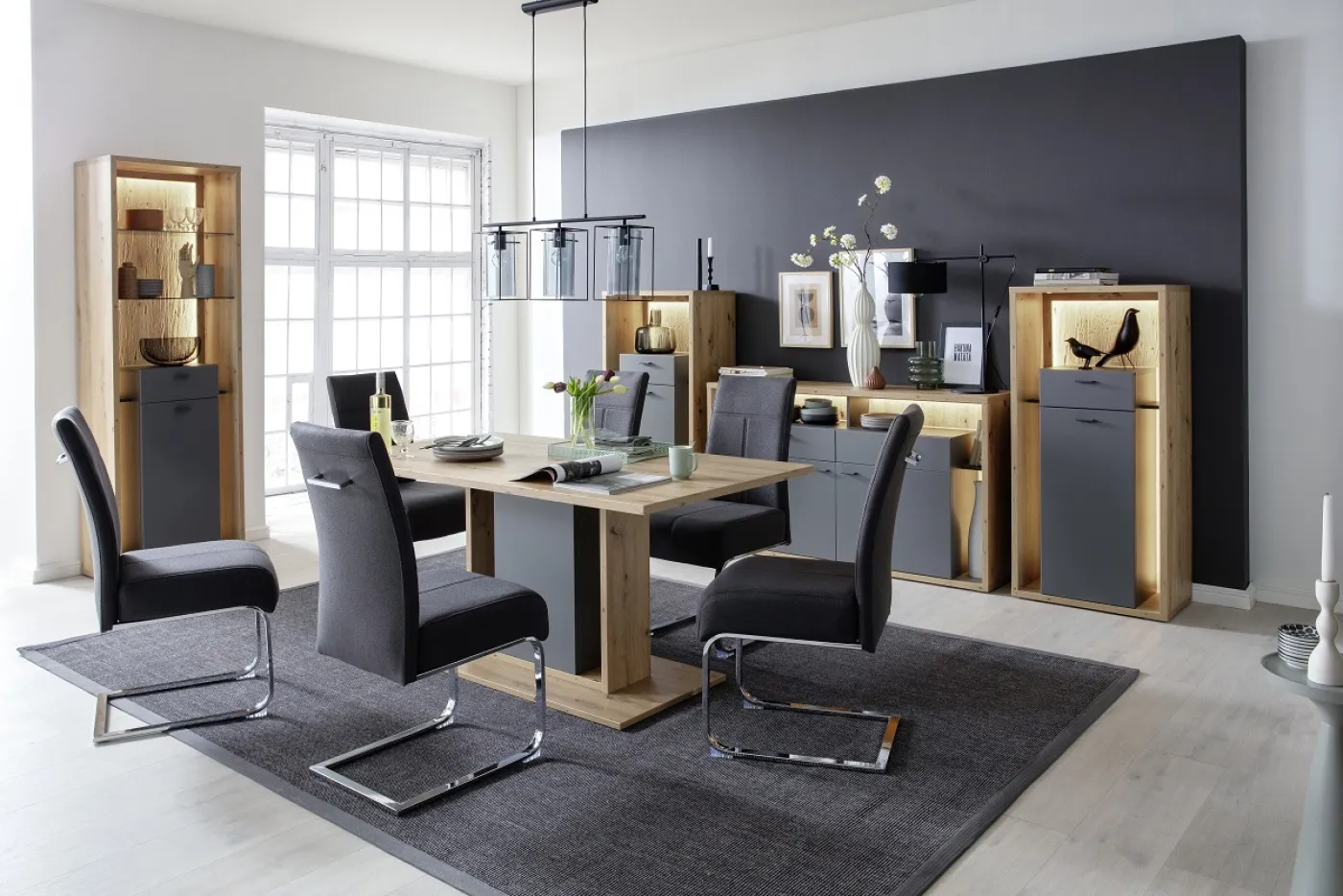 2er Set Freischwinger Stuhl Foshan | mit feinem Webstoff | anthrazit