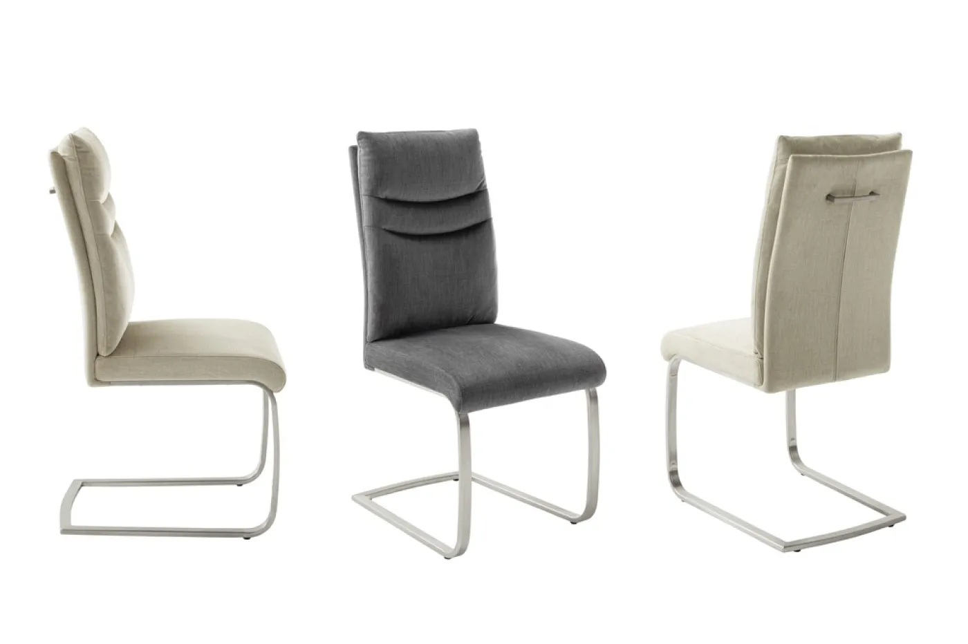 2er Set Freischwinger Stuhl Gibara | Edelstahl | creme