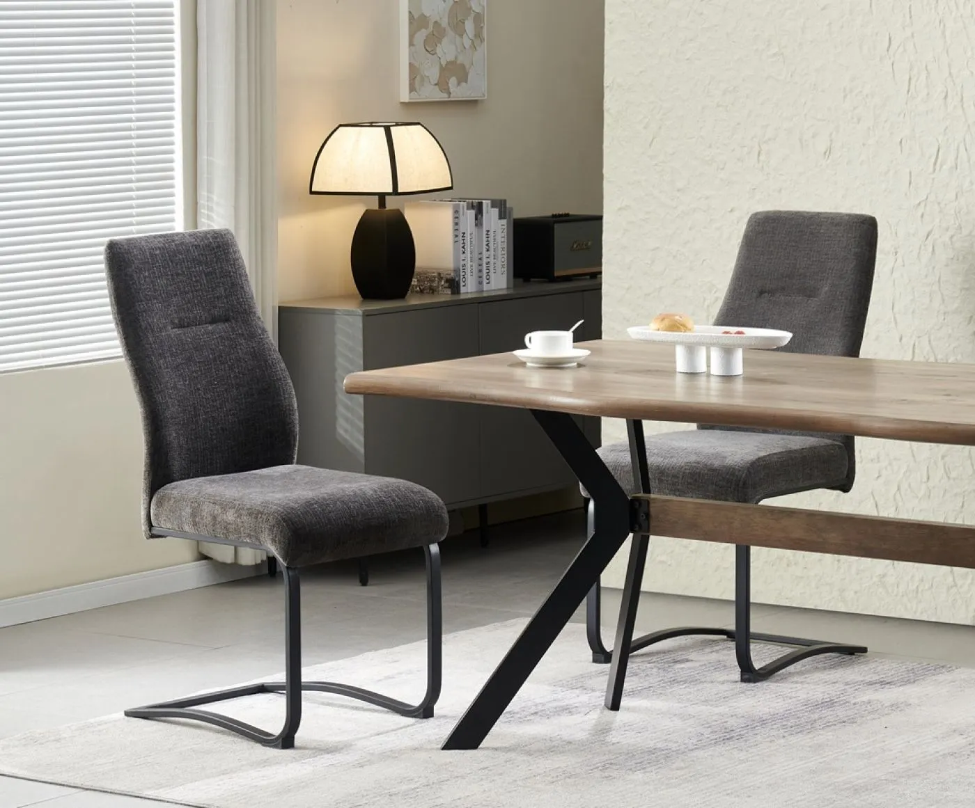 2er Set Freischwinger Tina | Strukturstoff | anthrazit