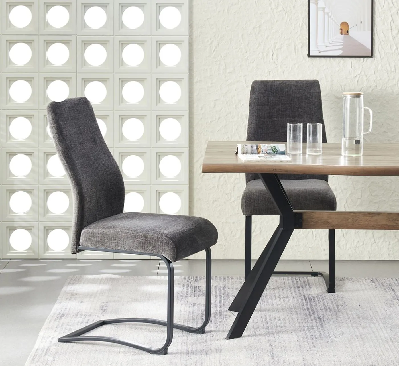 2er Set Freischwinger Tina | Strukturstoff | anthrazit