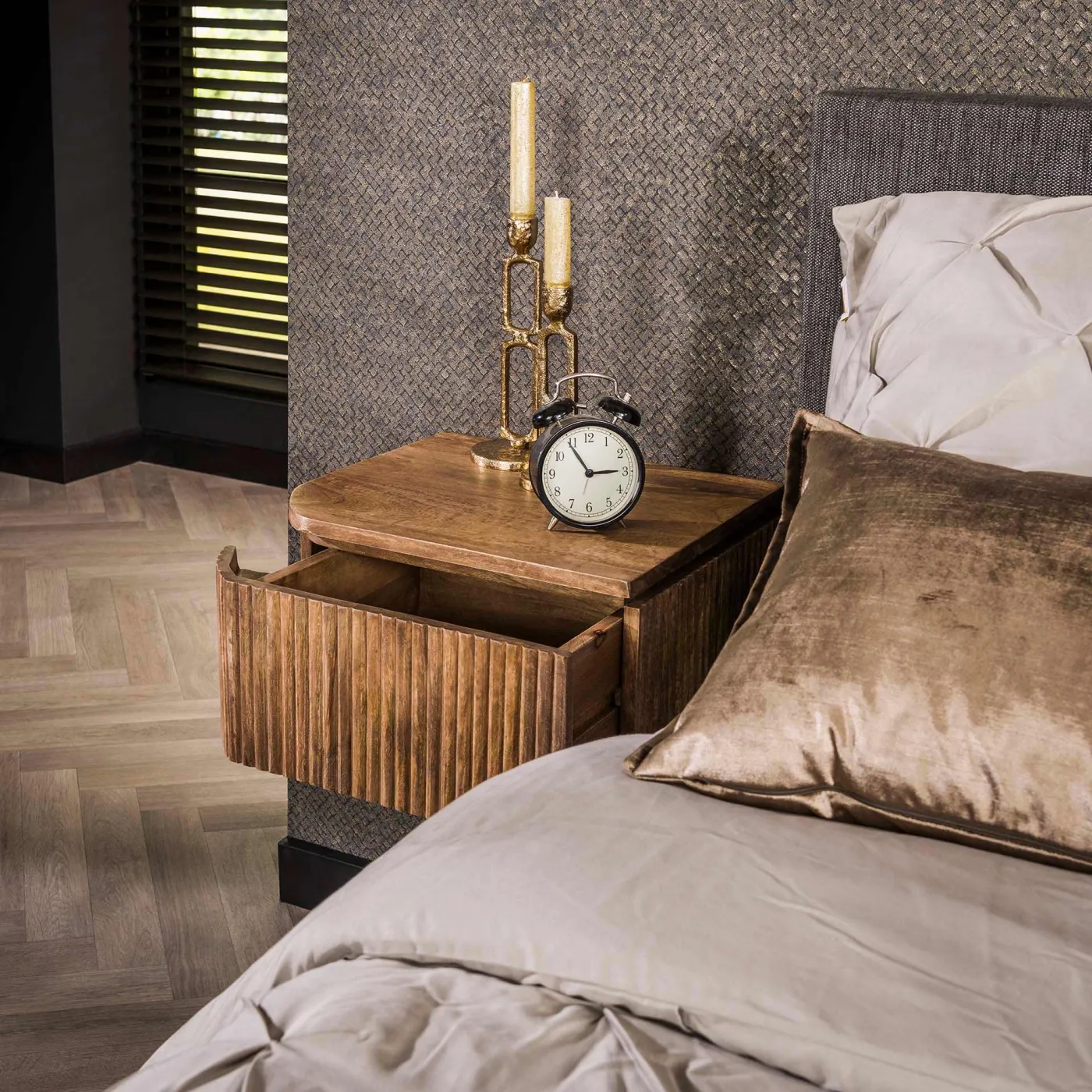 2er Set Nachttisch Keke | mit Schubkasten | Mangoholz | sandfarben