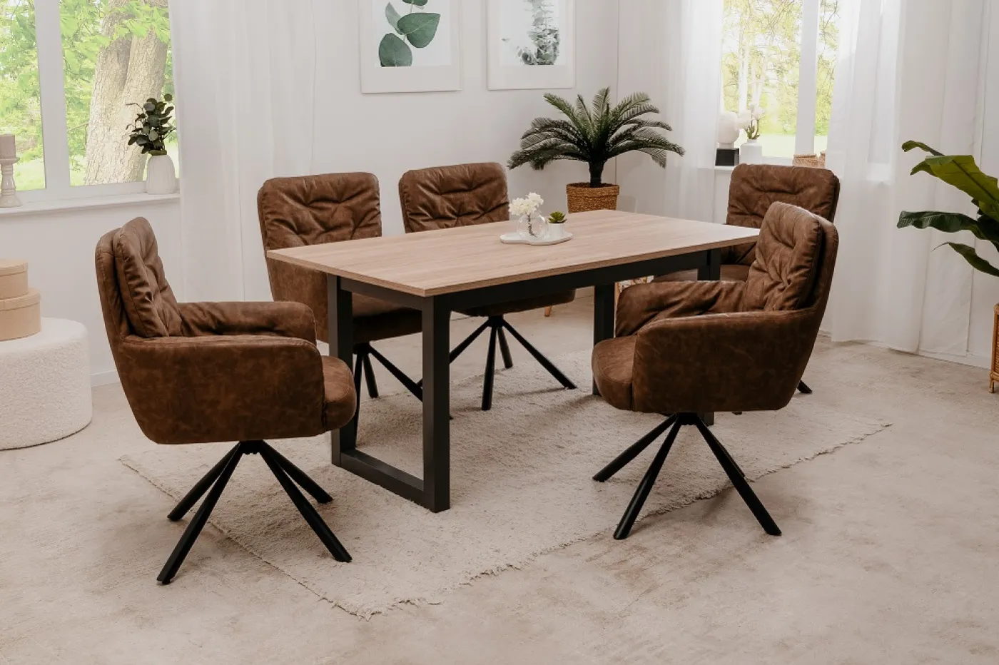 2er Set Stuhl Bobby mit Armlehnen | drehbar | braun