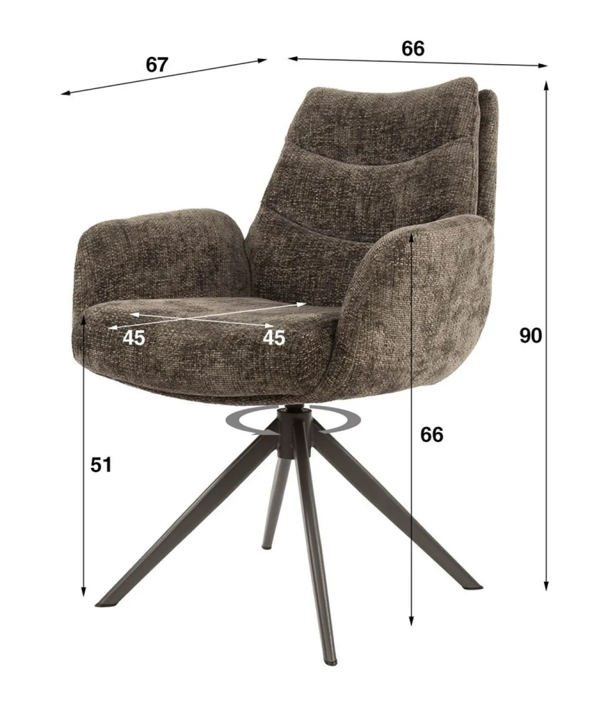 2er Set Stuhl Chavi | mit Armlehnen | drehbar | Hoven-Stoff | taupe-braun