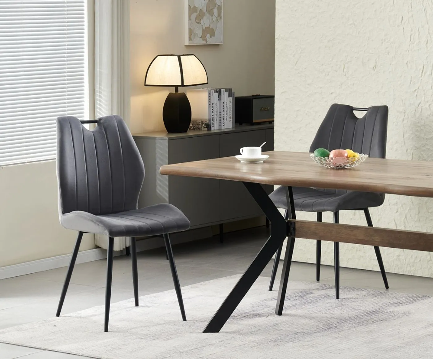 2er Set Stuhl Christin | Samtbezug | anthrazit