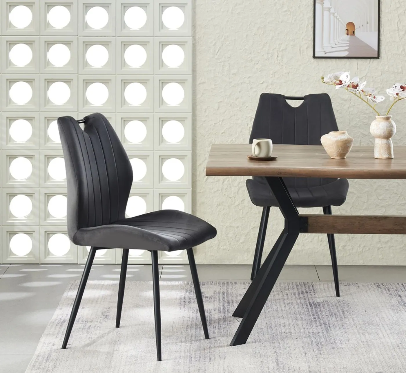 2er Set Stuhl Christin | Samtbezug | anthrazit