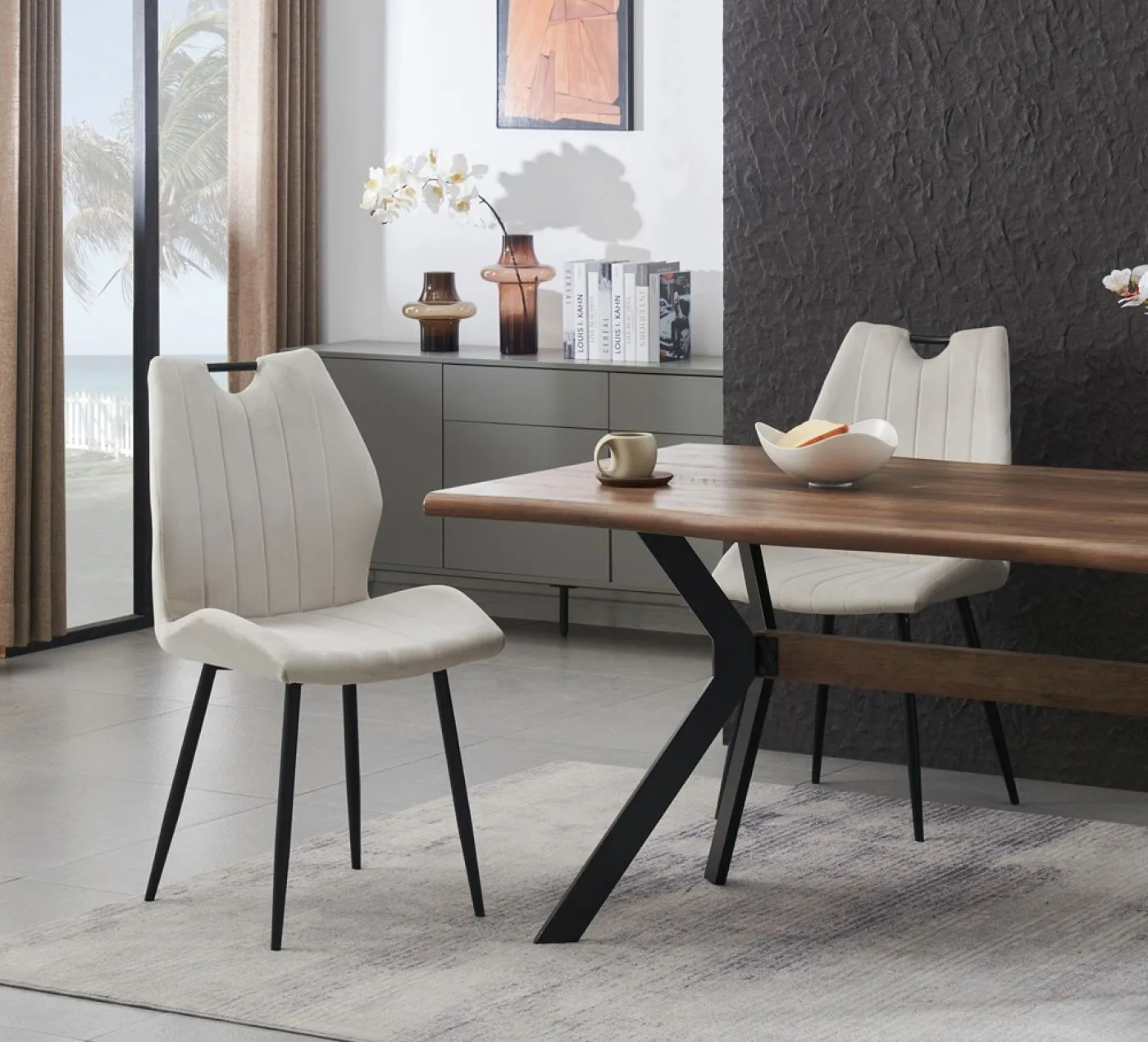 2er Set Stuhl Christin | Samtbezug | creme