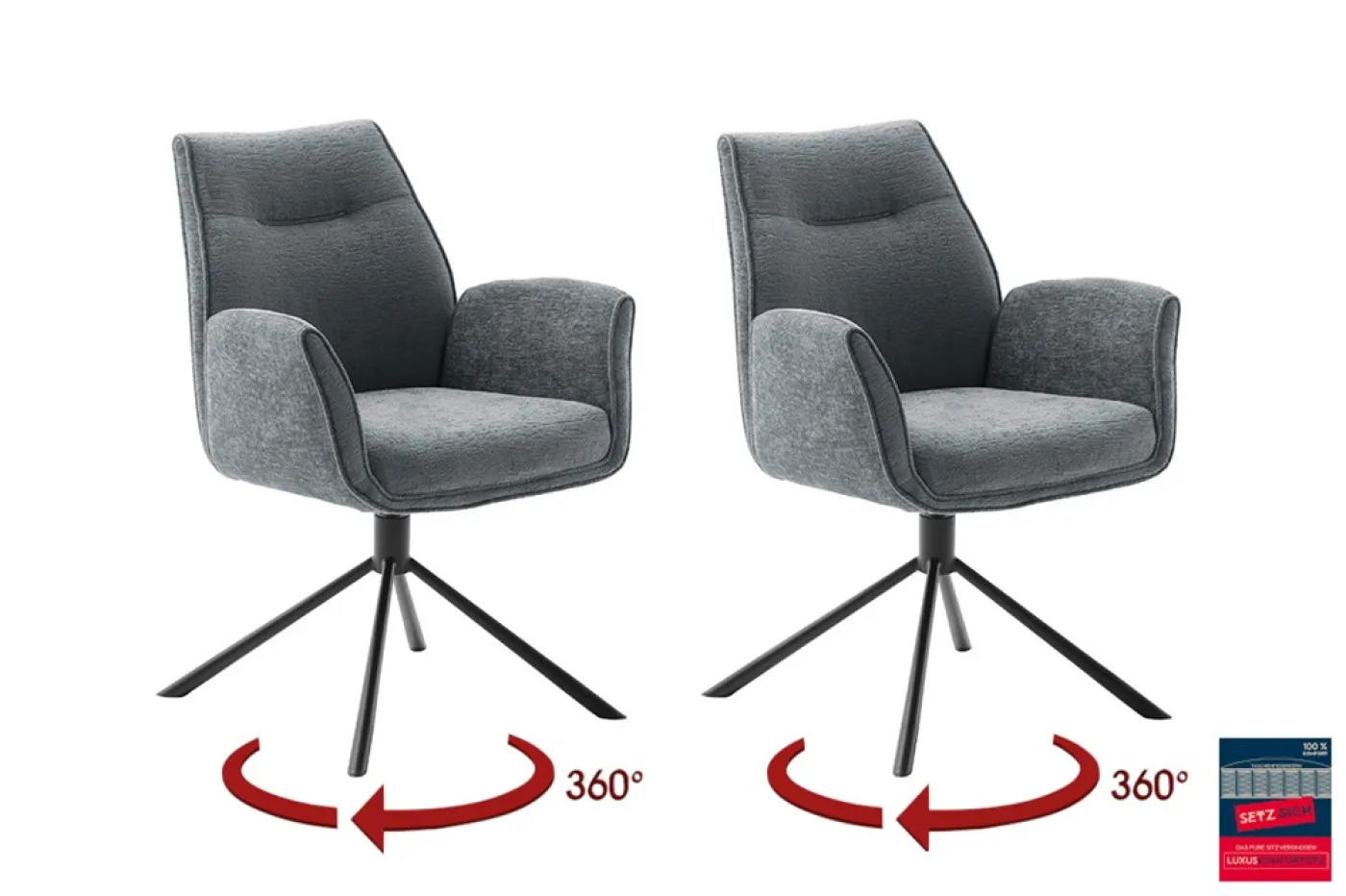 2er Set Stuhl Diveria mit Armlehnen | drehbar | anthrazit / grau