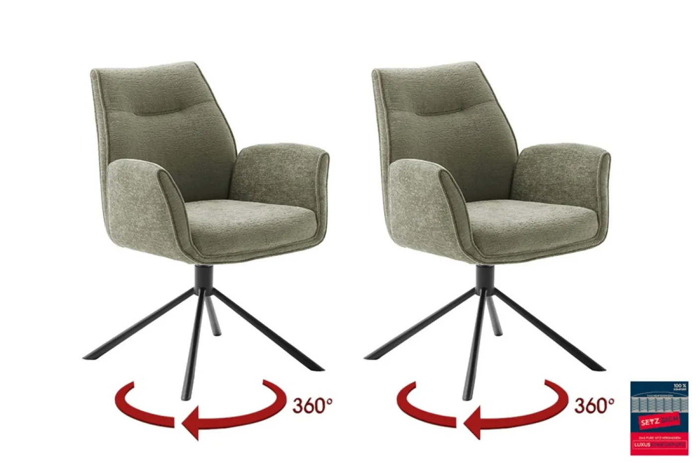 2er Set Stuhl Diveria mit Armlehnen | drehbar | olive