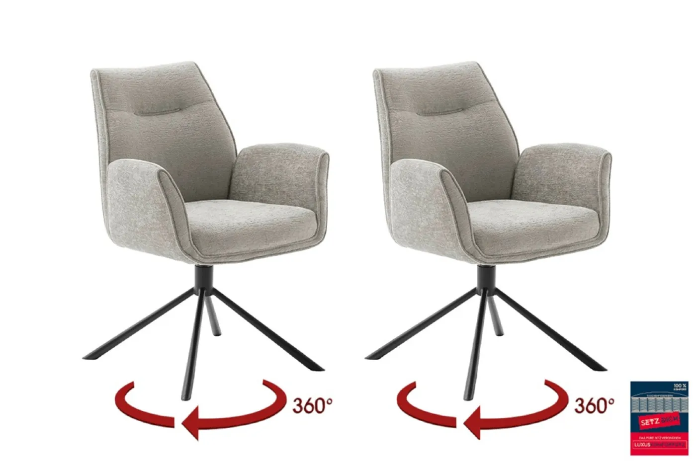 2er Set Stuhl Diveria mit Armlehnen | drehbar | taupe / sandfarben