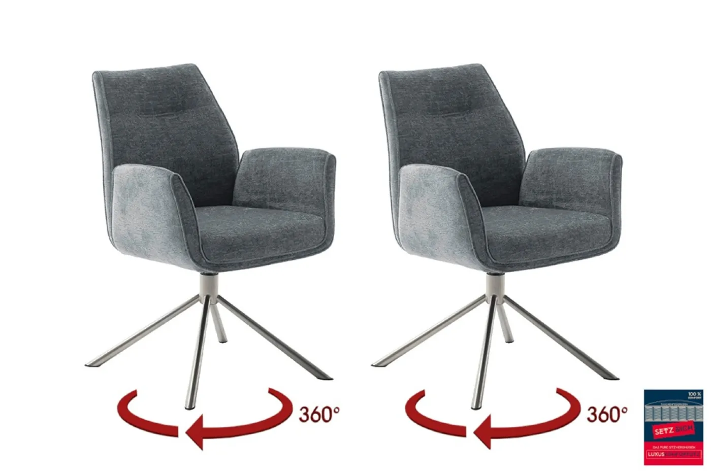 2er Set Stuhl Diveria mit Armlehnen | Edelstahl | drehbar | anthrazit / grau