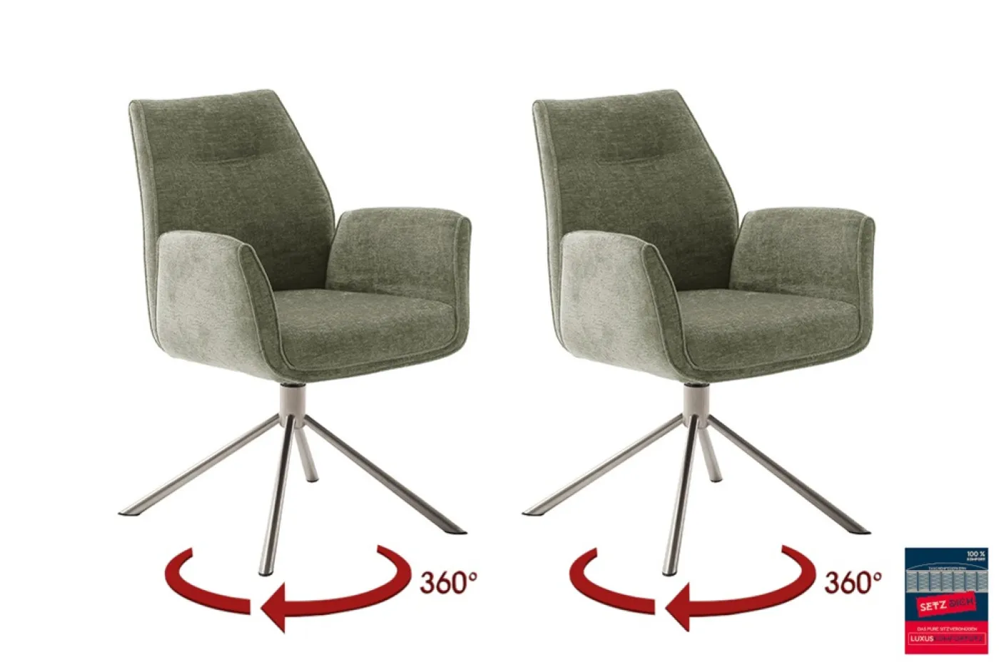 2er Set Stuhl Diveria mit Armlehnen | Edelstahl | drehbar | olive