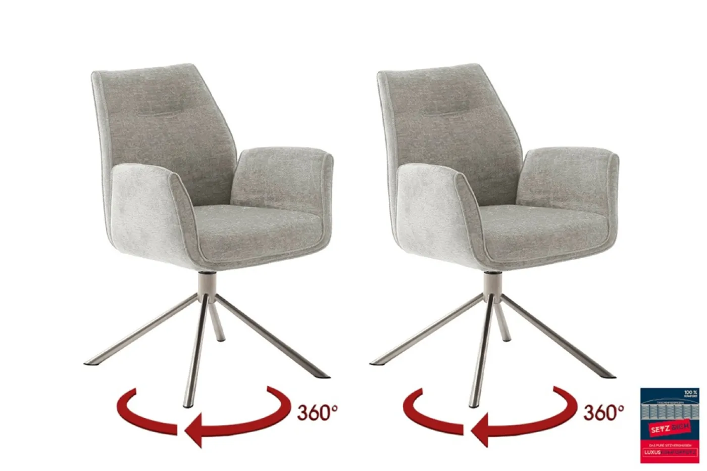 2er Set Stuhl Diveria mit Armlehnen | Edelstahl | drehbar | taupe / sandfarben