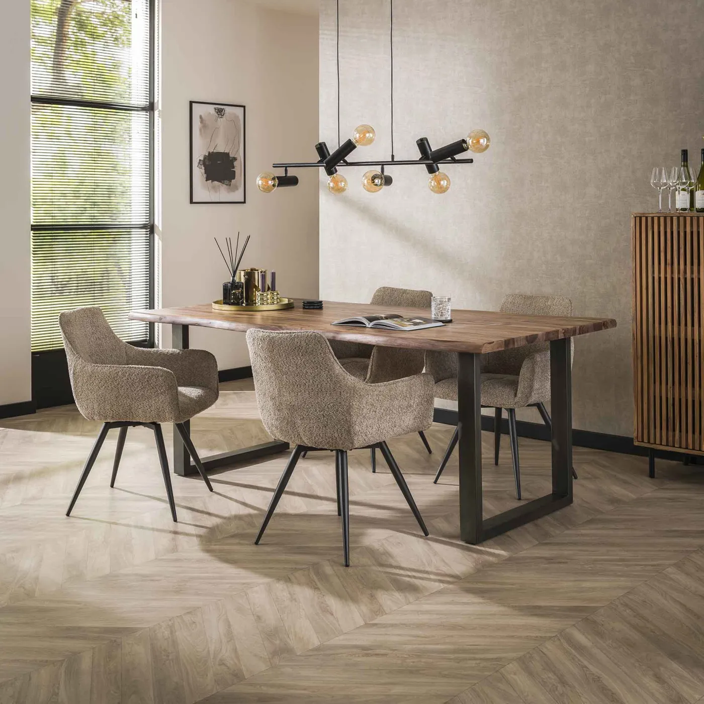 2er Set Stuhl | Drehsessel Awit | Boucle Stoff | sandfarben