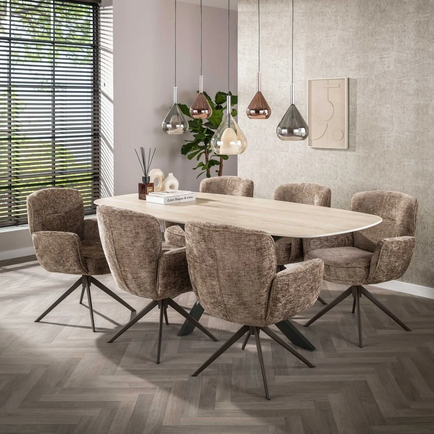 2er Set Stuhl Duba | drehbar | Hoven-Stoff | champagne-braun