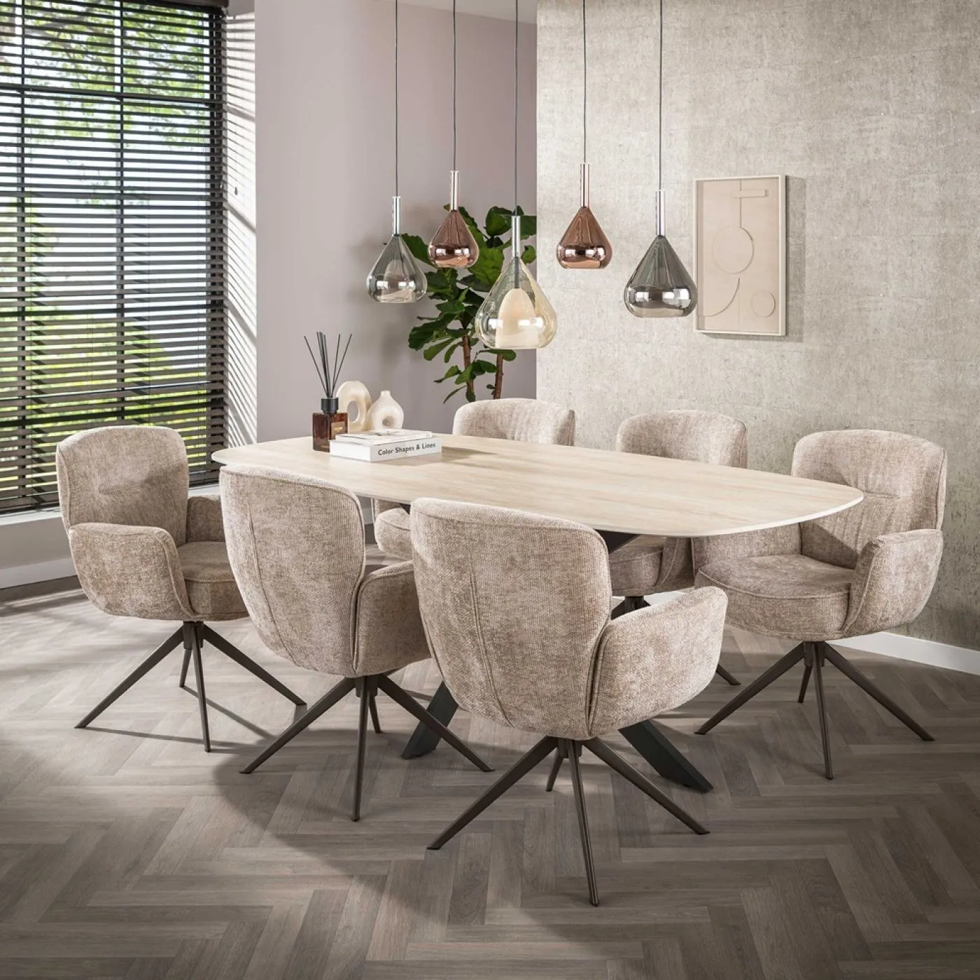 2er Set Stuhl Duba | drehbar | Hoven-Stoff | sand - braun