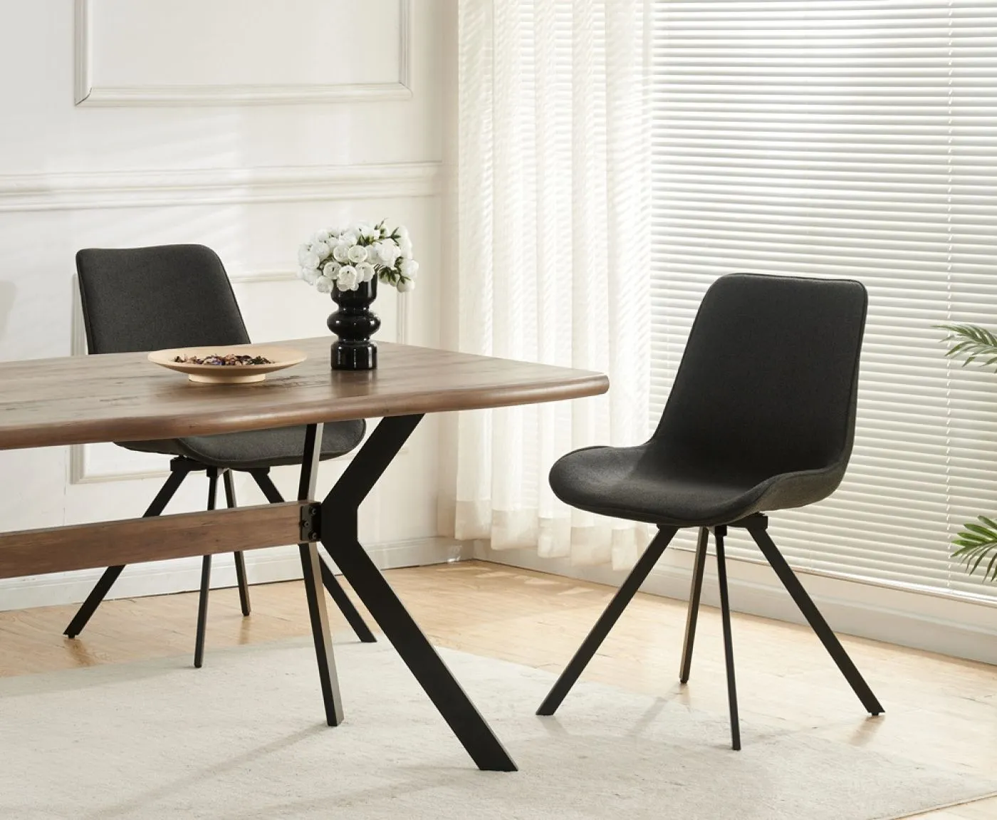 2er Set Stuhl Emilia | Webstoff | drehbar | Anthrazit