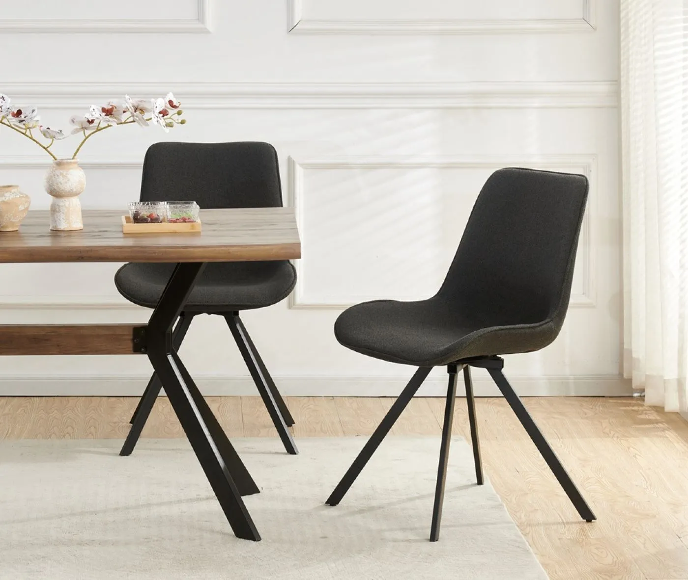 2er Set Stuhl Emilia | Webstoff | drehbar | Anthrazit