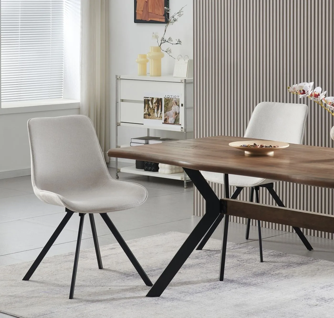 2er Set Stuhl Emilia | Webstoff | drehbar | creme