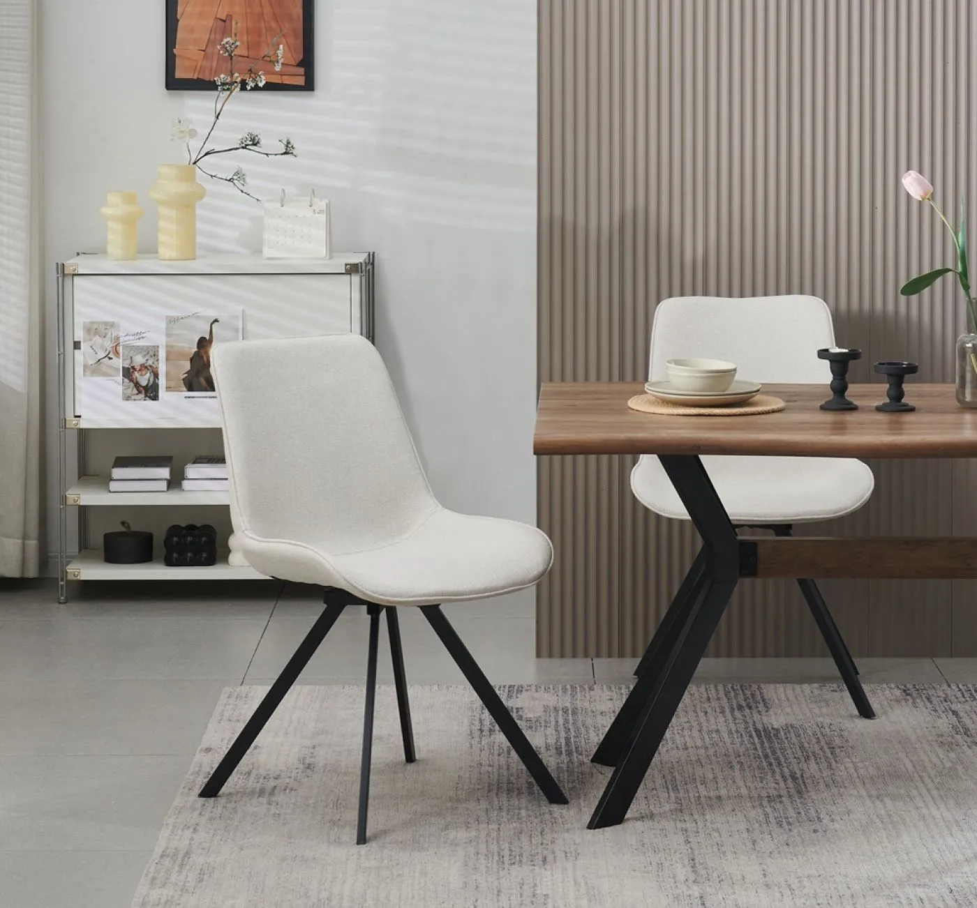 2er Set Stuhl Emilia | Webstoff | drehbar | creme