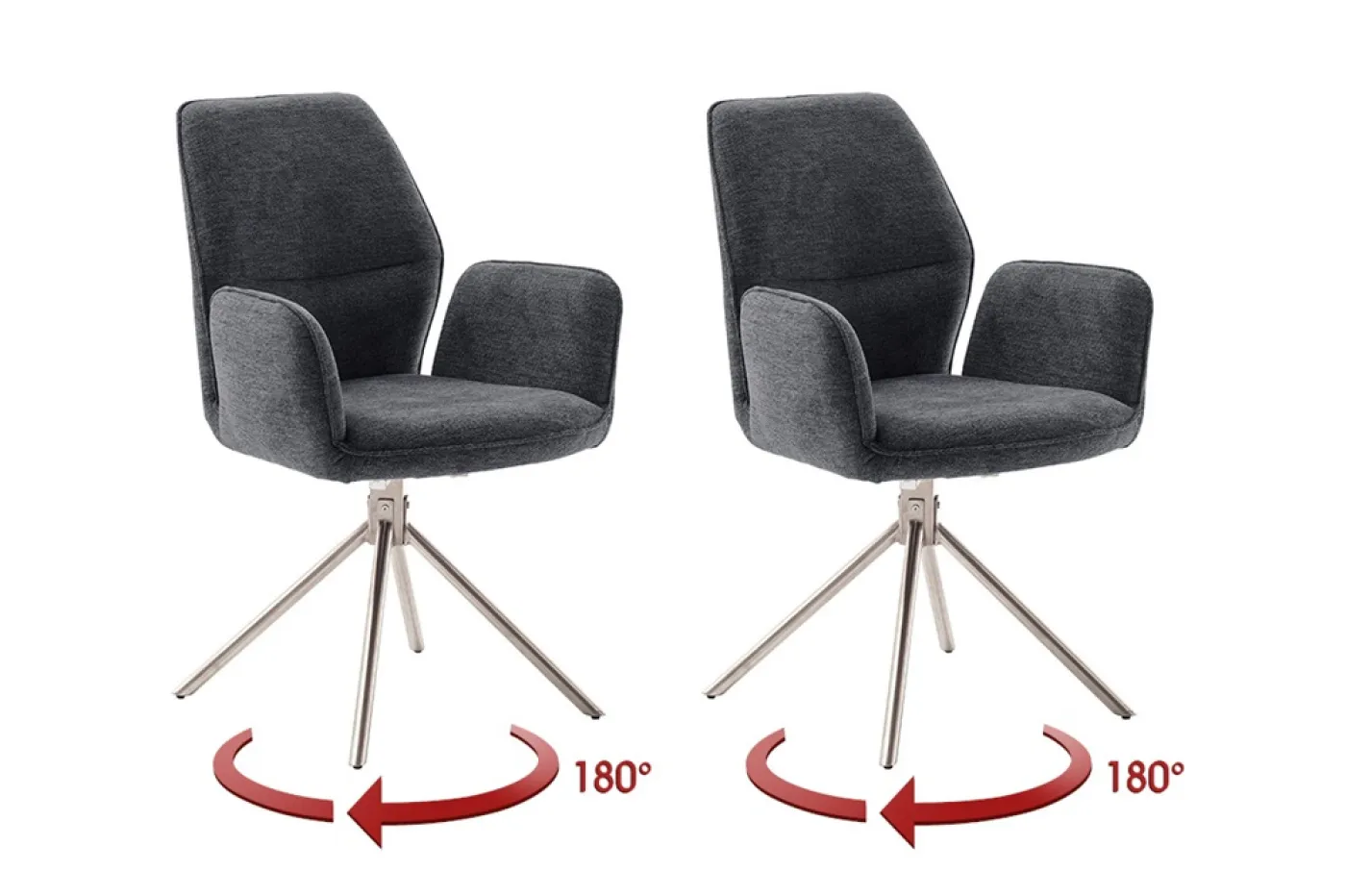 2er Set Stuhl Greyton mit Armlehnen | Edelstahl | drehbar | anthrazit