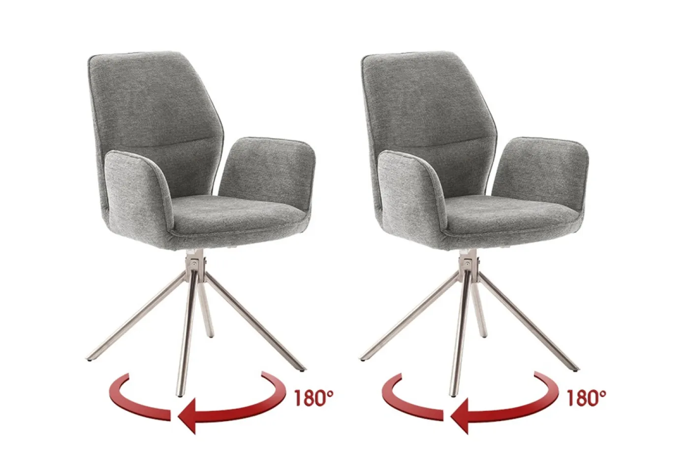 2er Set Stuhl Greyton mit Armlehnen | Edelstahl | drehbar | grau