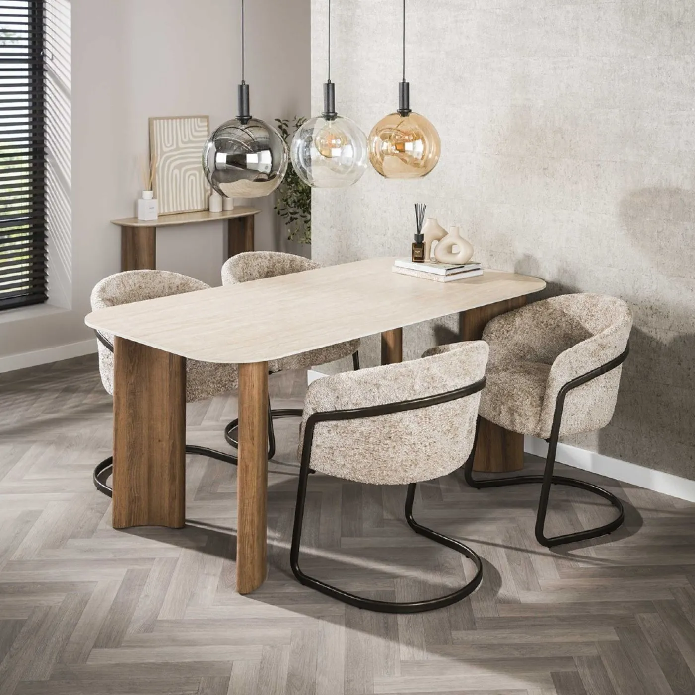 2er Set Stuhl Harmony | mit Schwinger-Gestell | Alura-Stoff / Chenillegewebe | sand