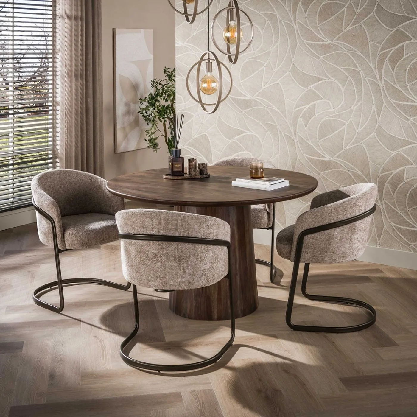 2er Set Stuhl Harmony | mit Schwinger-Gestell | Hoven-Stoff / Chenillegewebe | sand