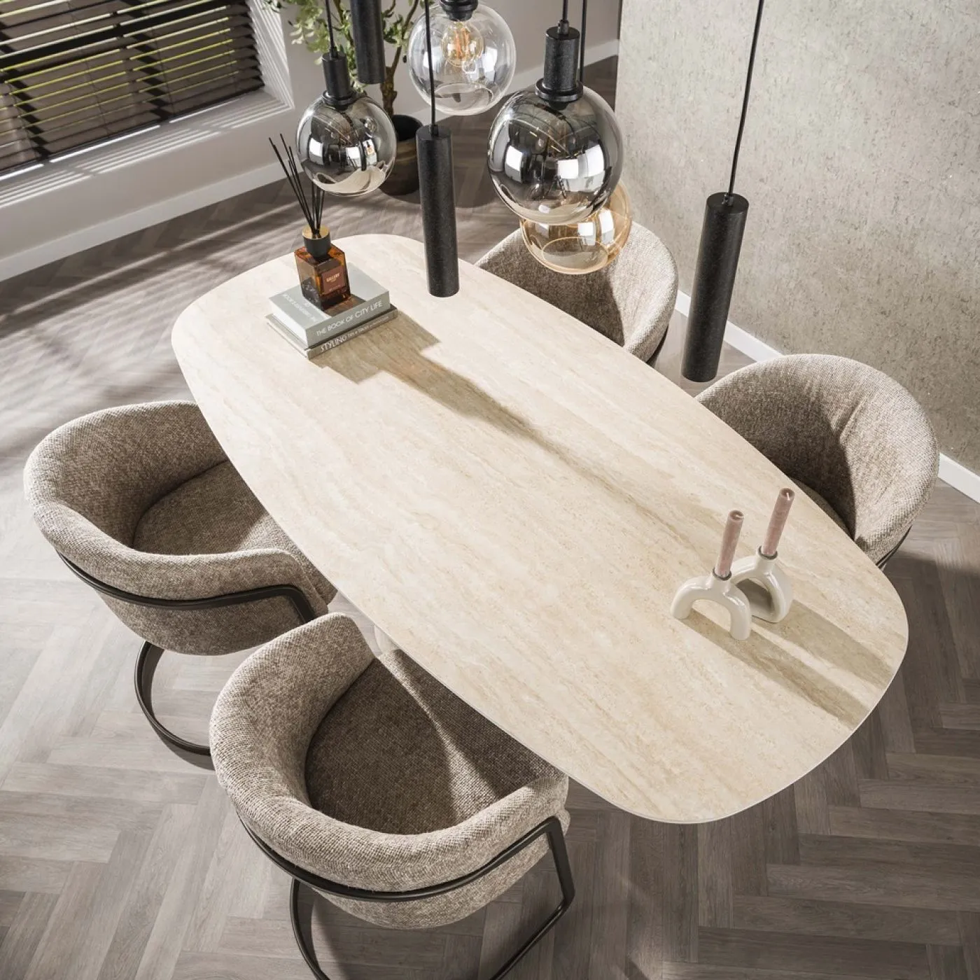 2er Set Stuhl Harmony | mit Schwinger-Gestell | Hoven-Stoff / Chenillegewebe | sand