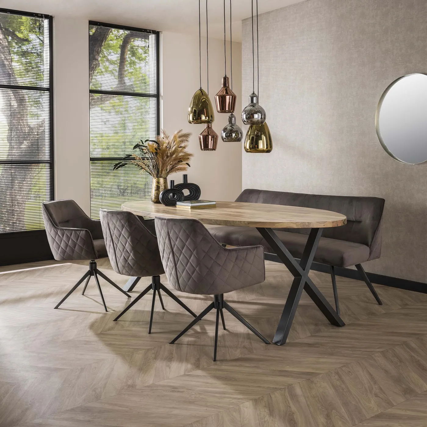 2er Set Stuhl Kilis mit Armlehnen | Samt | drehbar | anthrazit