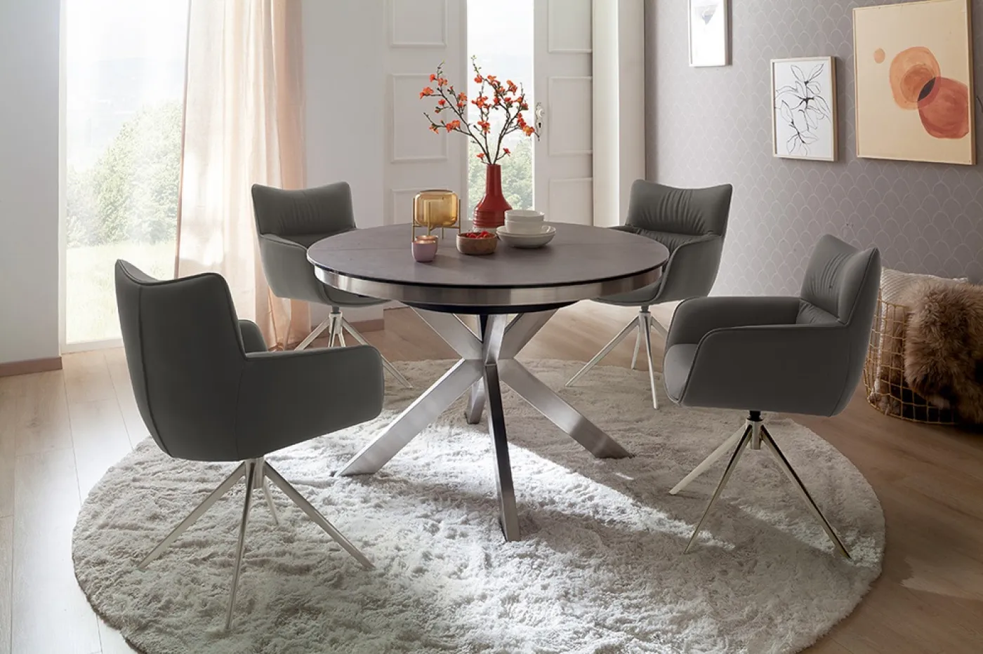 2er Set Stuhl Limone 2 mit Armlehnen | Edelstahl | drehbar | anthrazit