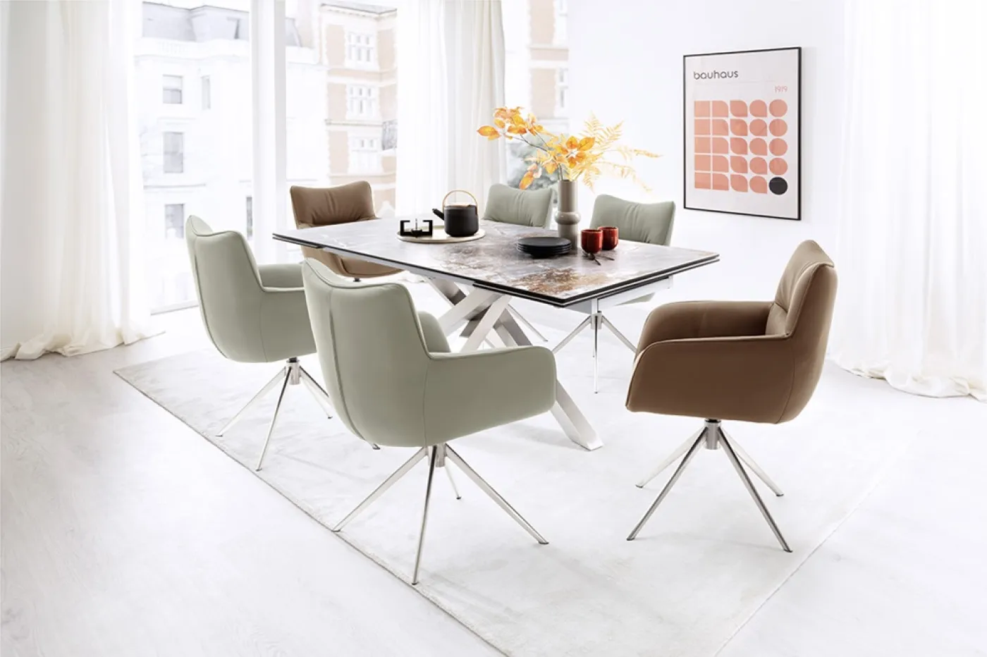 2er Set Stuhl Limone 2 mit Armlehnen | Edelstahl | drehbar | rostbraun