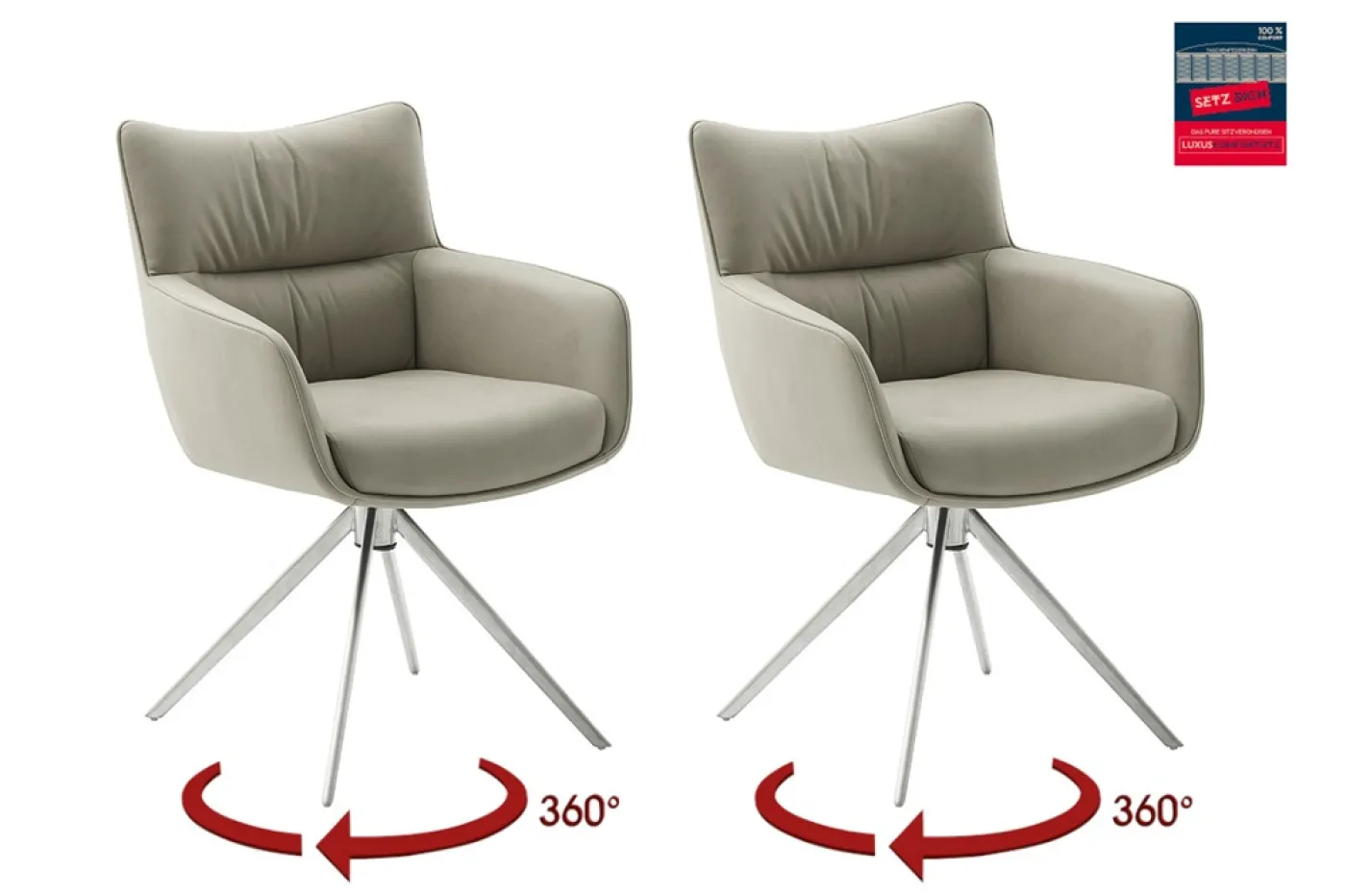 2er Set Stuhl Limone 2 mit Armlehnen | Edelstahl | drehbar | weiß / creme
