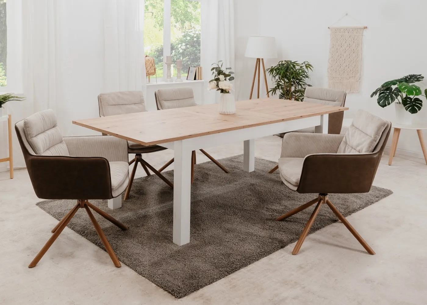 2er Set Stuhl Logan mit Armlehnen | drehbar | braun / beige