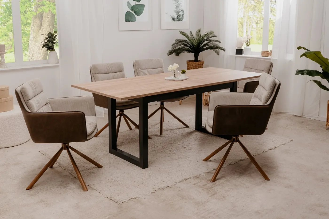 2er Set Stuhl Logan mit Armlehnen | drehbar | braun / beige